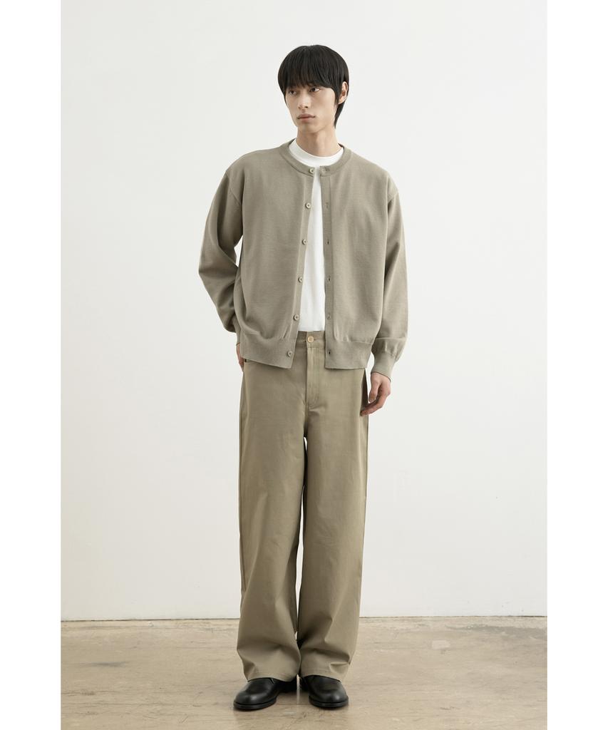 WHOLOVESART Structure Wide Cotton Chino Pants Sand Khaki