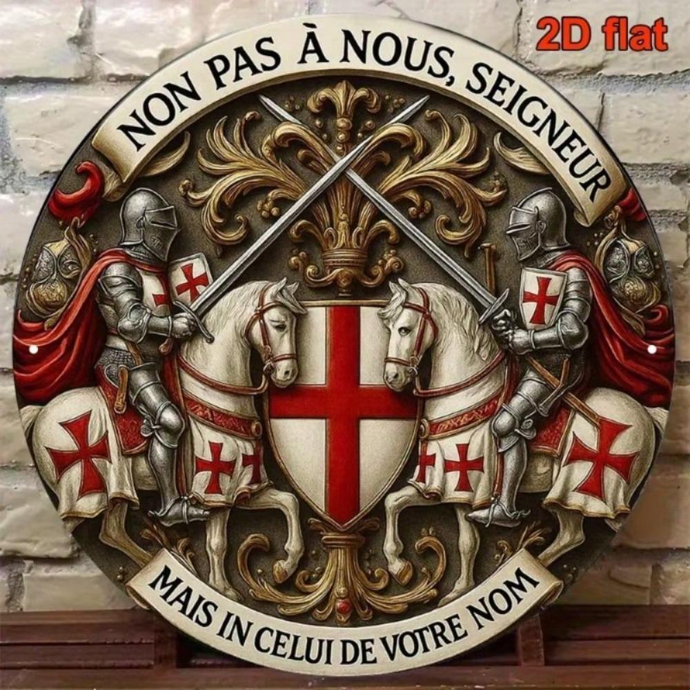 Vintage Knight Medieval Round Metal Wall Poster Living Room Decor