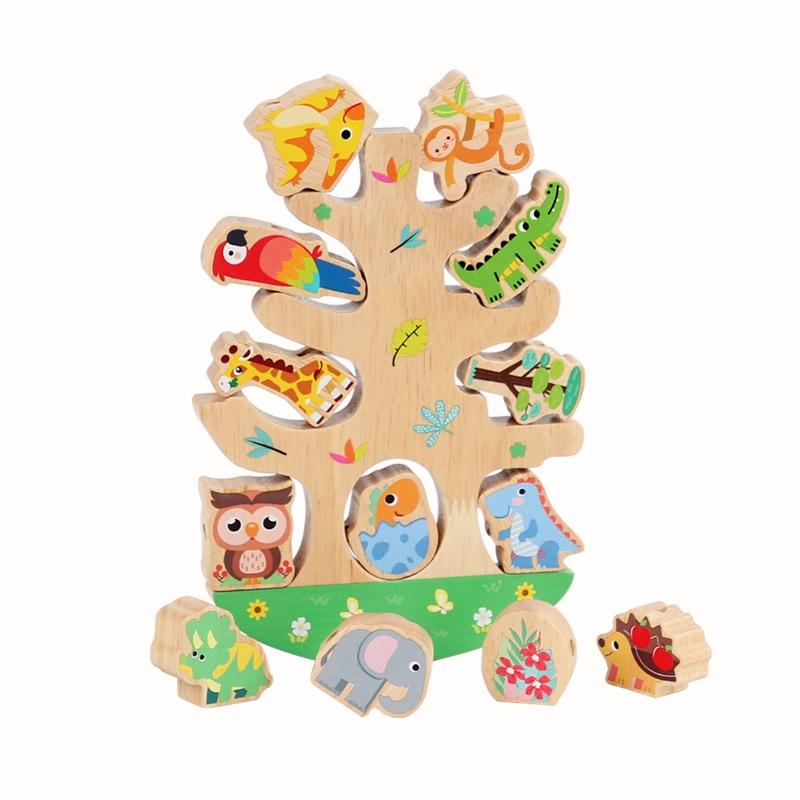 Wooden Animal Bead Balance Tree Building Blocks Develops Balance Skills Large Beads Characters)