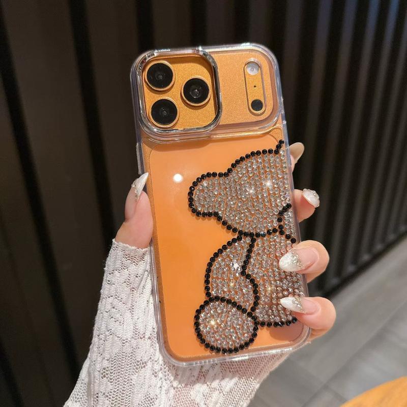 Applicable to iphone17ProMax mobile phone case with diamond bear Apple 16 rhinestone acrylic 15 cartoon protective case
