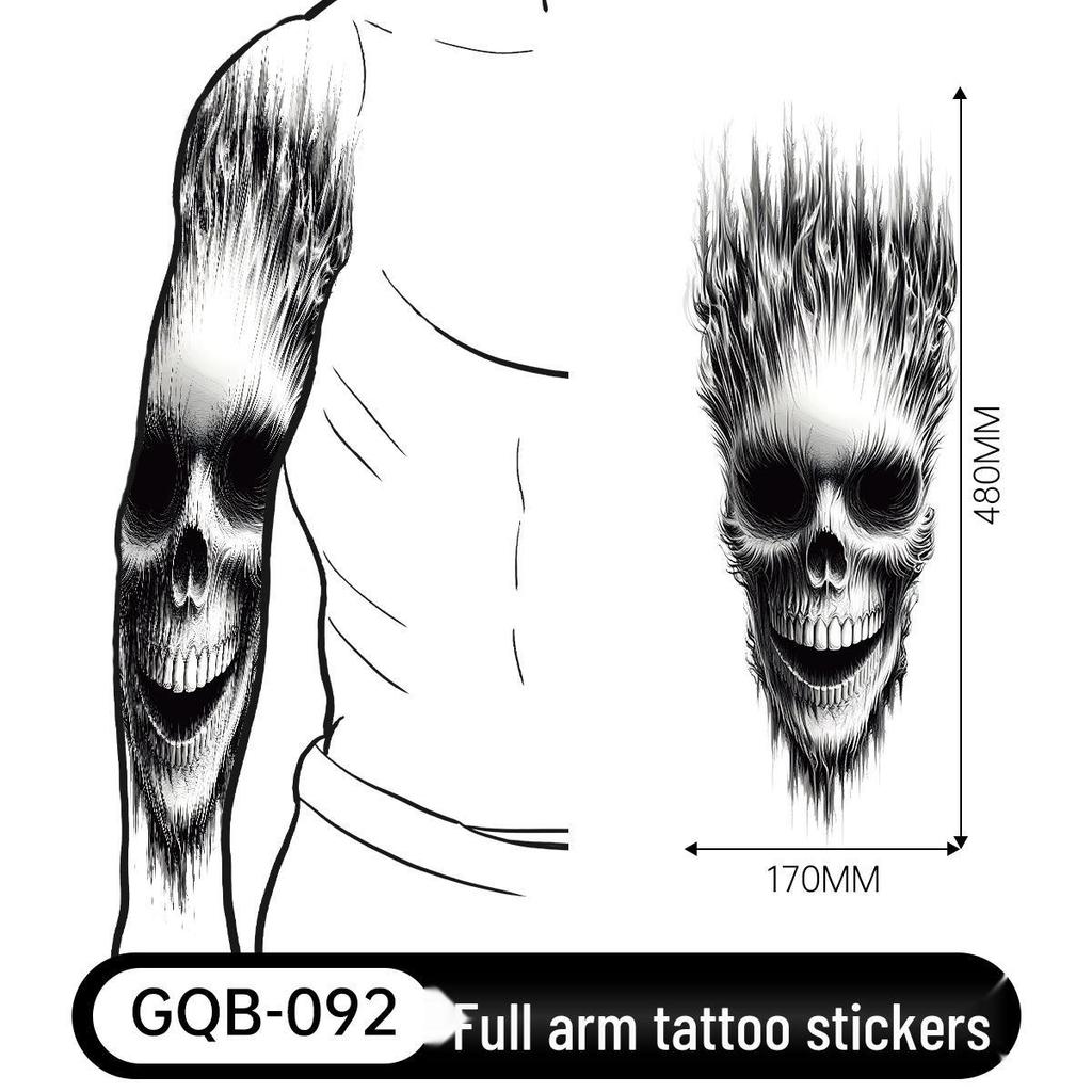 Adesivo Tatuaggio Completo per Braccio Uomo: Design Realistico Impermeabile, Motivo Tigre e Teschio