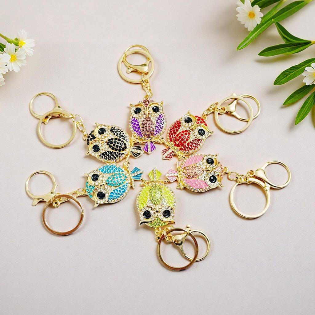 Cross-Border Exclusive Rhinestone Cartoon Owl Bag Charm Keychain