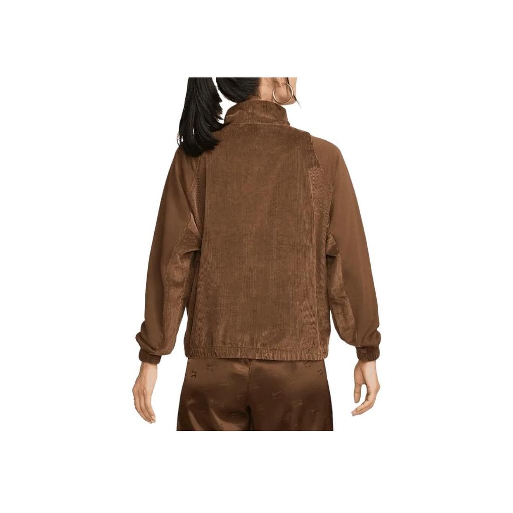 Nike Air Solid Color Corduroy Full-Zip Stand Collar Jacket Women Jacket Brown DQ6929-259