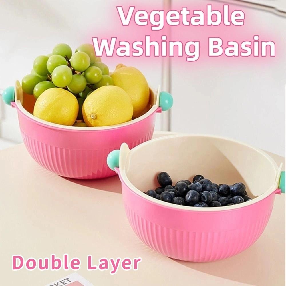 Round Fruit Drainer Basket Set Double Layer Washing Bowl Vegetable Washing Basin  Kitchen Tool