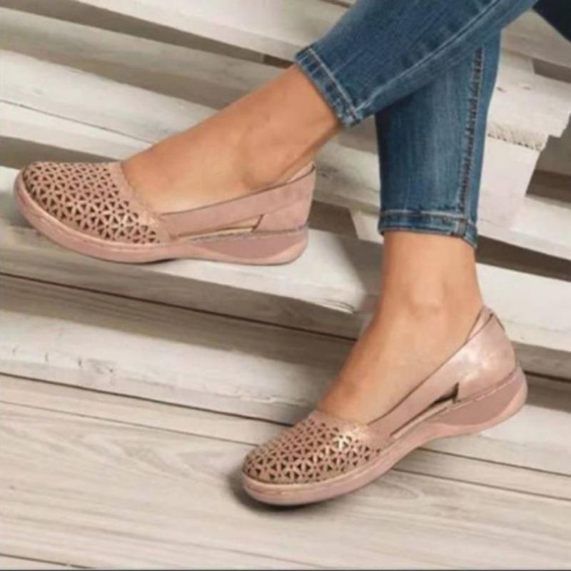 Summer casual sandals women's shoes wedge heel hollow solid color single shoes fashion versatile sandals