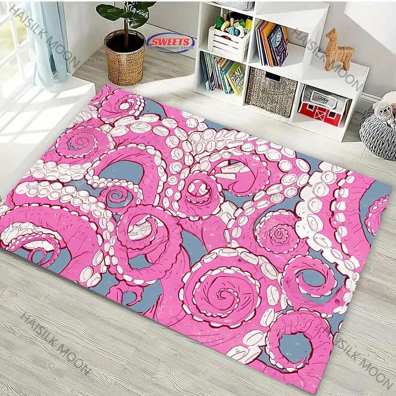 Japanese Octopus Painting Area Rug Non Slip Carpet for Bedroom Living Room Office Unique Floor Mat Home Decor
