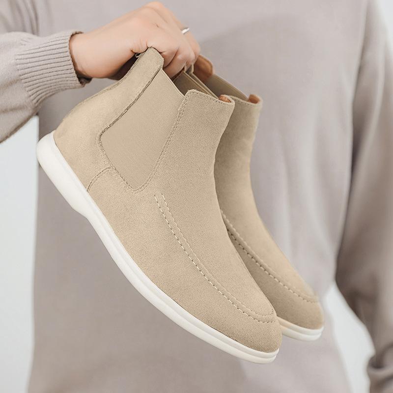 

New Men Suede Leather Casual Shoes High Top Dress Shoes Street Cool Chelsea Boots Big Size 38 бежевый