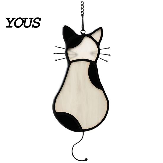 Cat Back Shape Decoration Acrylic Pendant, with Metal Hanging Chain, Stained Glass Effect Silhouette Window Pendant Decoration, for