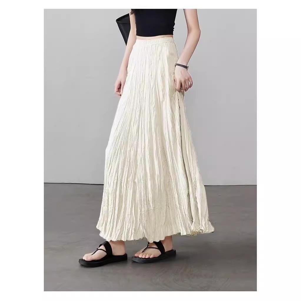 

Юбка миди А-силуэта с высокой талией и плиссировкой Miyake 2024: Женская летняя облегающая длинная юбка XL абрикосовый