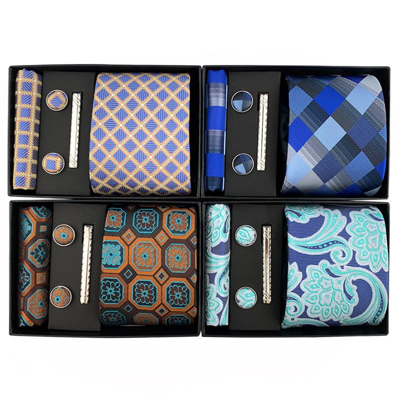 Cravatta da uomo Paisley Set regalo cravatta con gemelli e fermacravatta Cravatta business casual Nera Confezione regalo