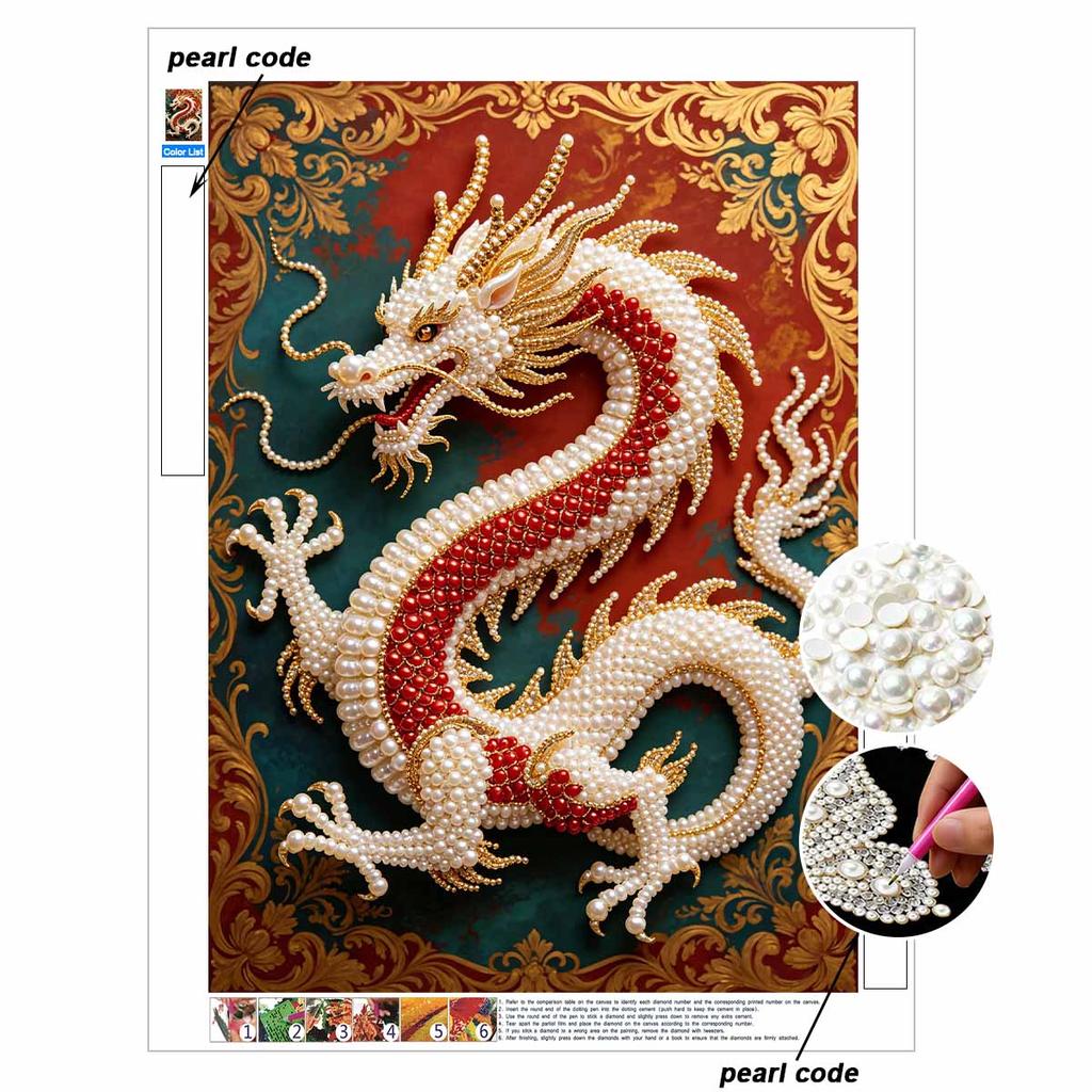 Pearl Painting 5D DIY Chinese Golden Dragon Pearl Gemstone Art Diamond Painting Kit for Adults/Beginners Gift Ideas Home Decor