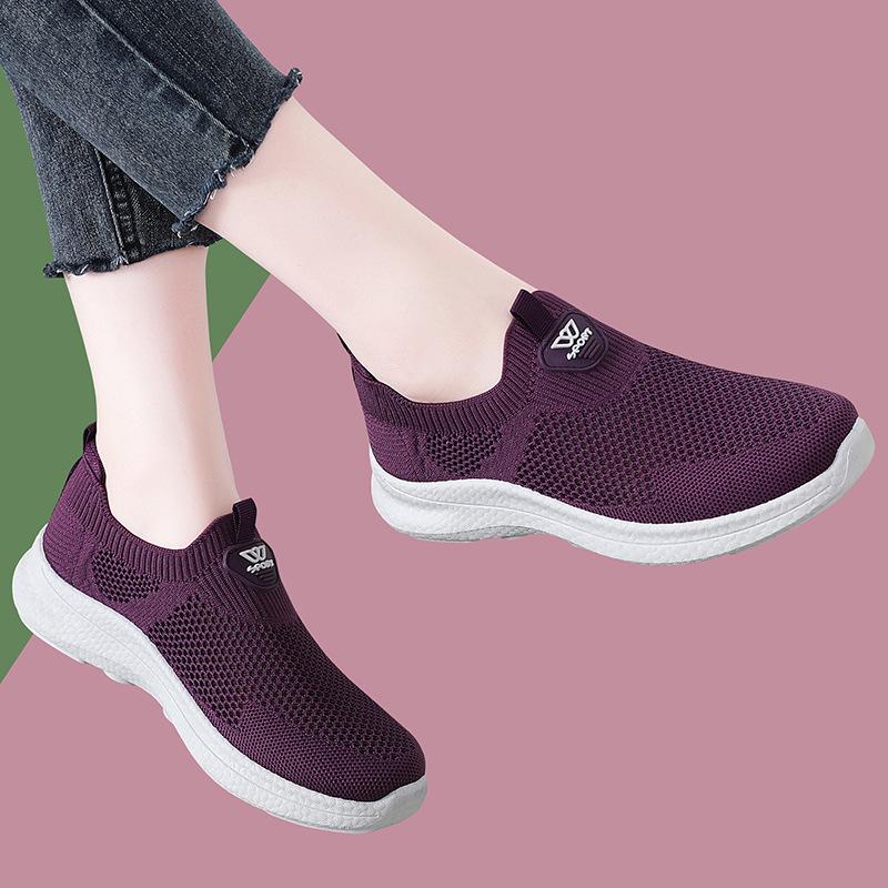 Summer casual women's shoes one pedal lazy shoes soft soles walking flying woven breathable mesh comfortable mother shoes foreign trade shoes