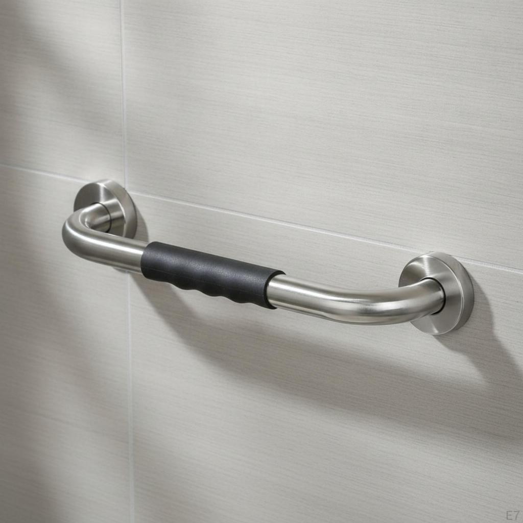 NonSlip Grab Bar with Silicone Grip | Ergonomic Finger Grooves, Polished Stainless Steel, Washroom