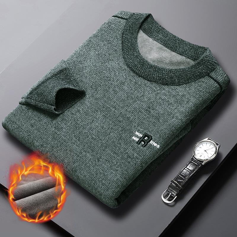 

2025 Men s Autumn/Winter Thickened Velvet Knit Sweater - Youth Casual Base Layer XXXL зелений
