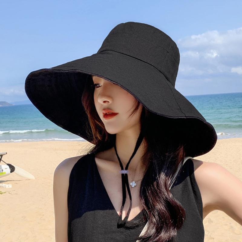 Japan and South Korea Big Brim Hat Women's Spring and Summer Foldable Travel Sun Hat Sun Hat Solid Color Casual Fisherman Hat