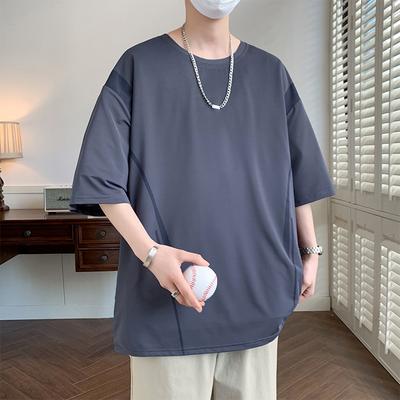 Large Men's Ice Silk Cool Print Short Sleeved T-shirt Round Neck Top