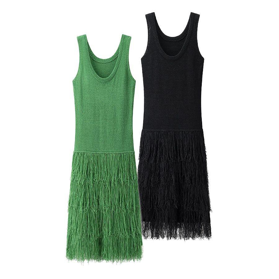 2025 Spring European & American Women's Sleeveless Tassel Dress