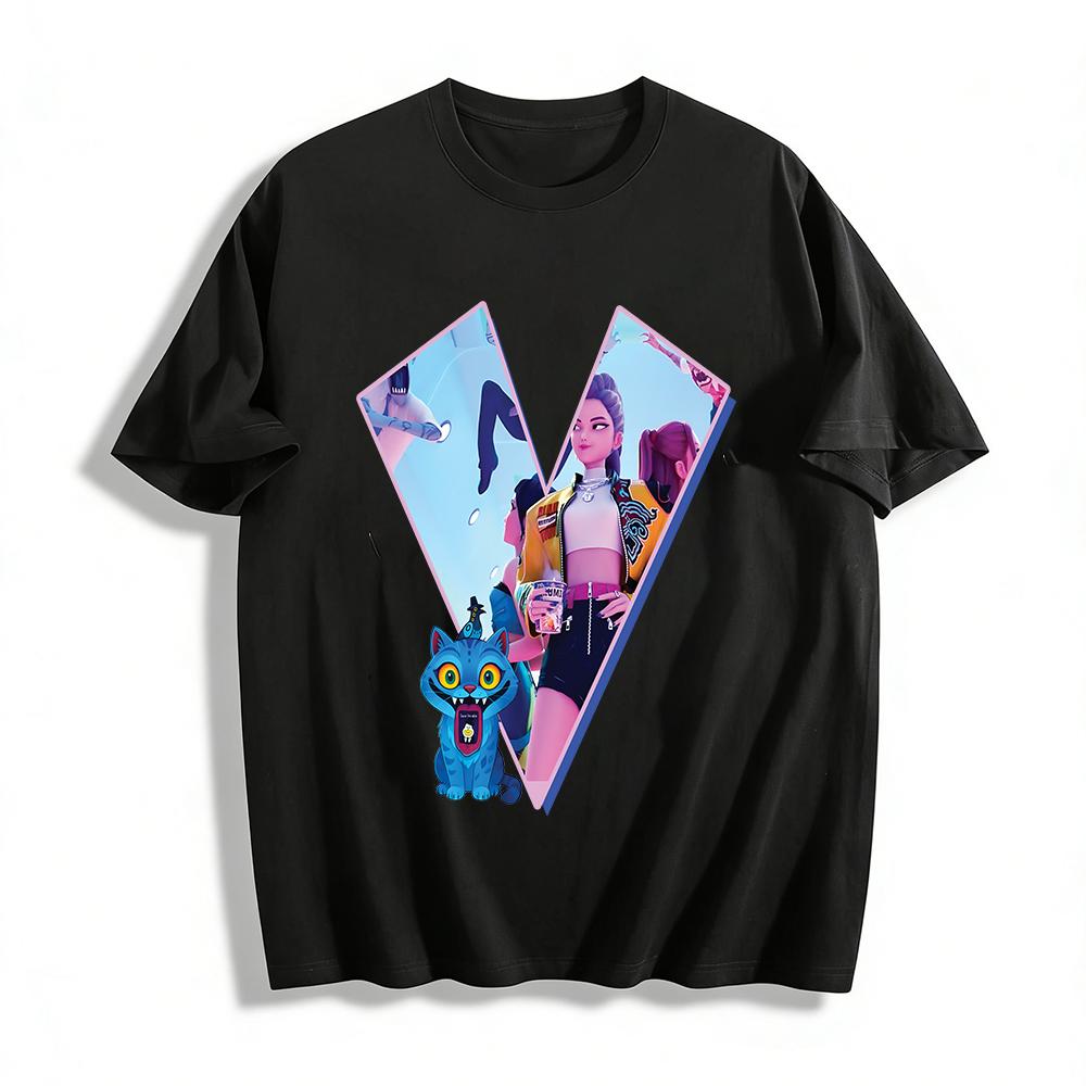 

Trendy Y-shaped Cartoon Girl Group Print Tops Street Style Loose Casual Unisex Crew Neck T-shirts Pure cotton T-shirt XXS