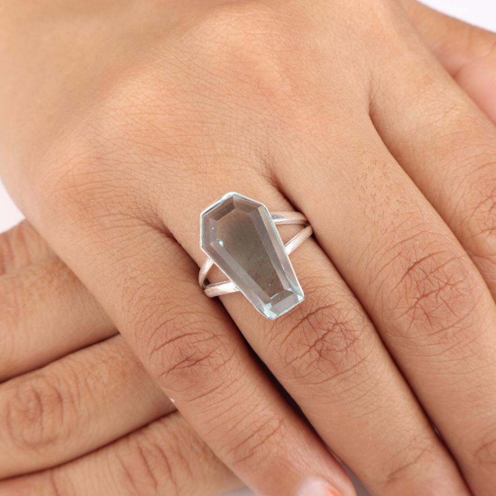 Natural Sky Blue Topaz Gemstone 925Sterling Silver Jewelry Handmade Wadding Ring RR-47-8
