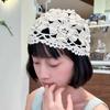 Bohemian Style Hollowed Out Beanie Cap Handmade Woven Cap Retro Crochet Flower Knitted Hat  Outdoor
