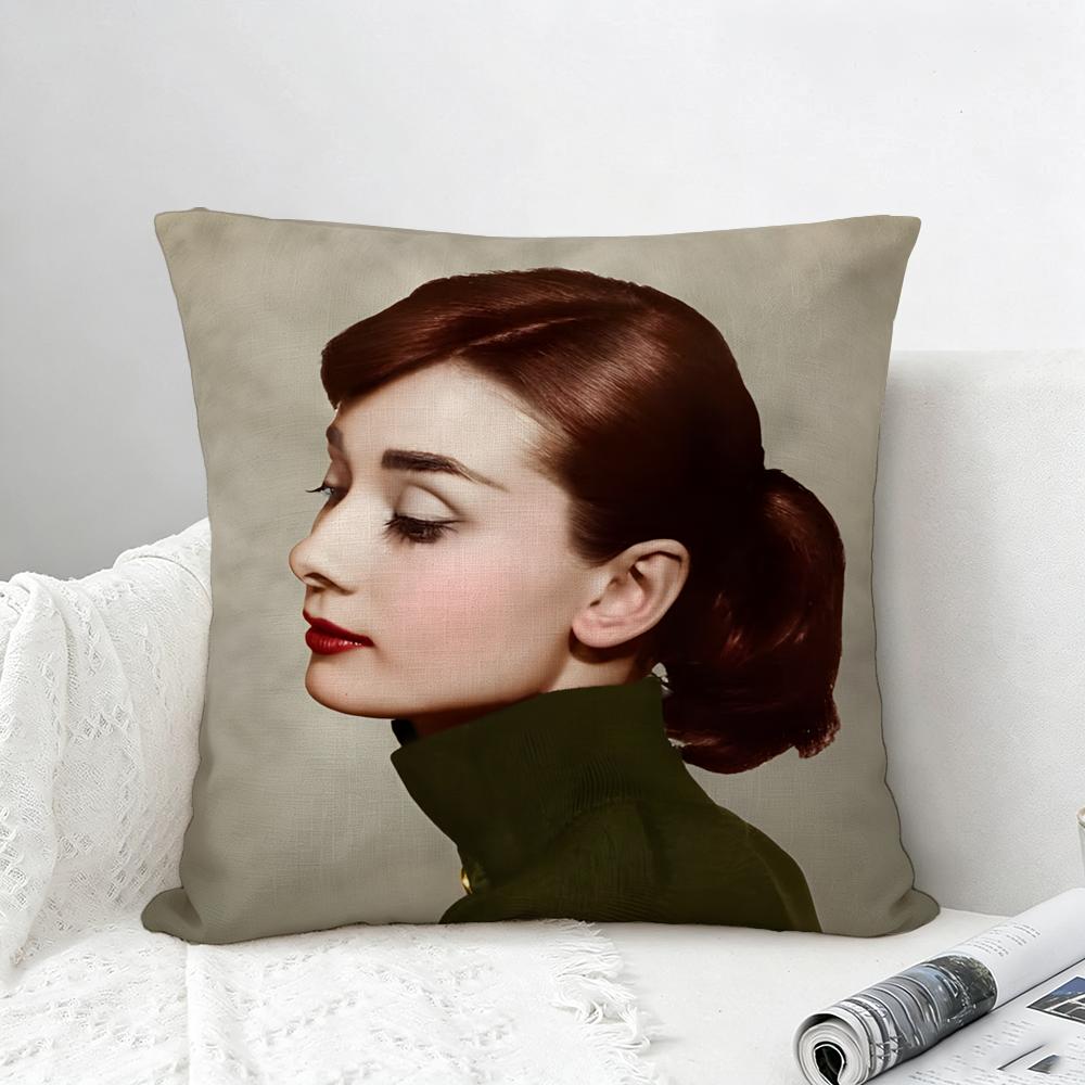 Actress Audrey Hepburn Cushion Cover Natural Linen Pillowcase Set AllinOne Decor for Sofa Bedroom  Chair