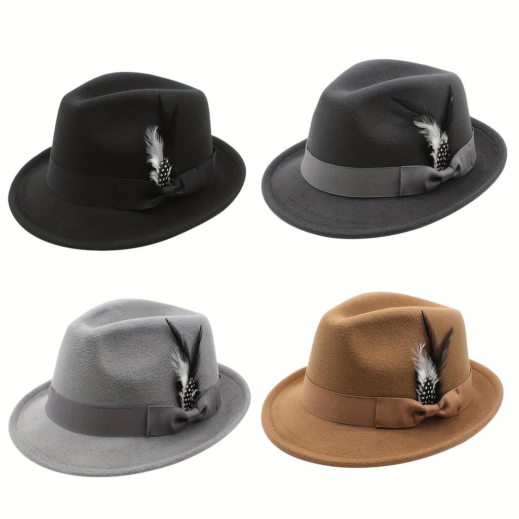 Men's Fedora Hat with Feather - Soft Jazz Dress Hat for Parties and Daily Wear