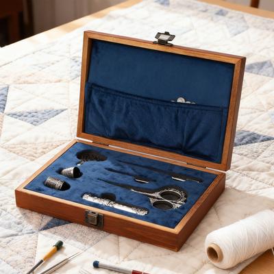 Vintage Nähwerkzeug-Set Stickschere Garnwickelplatten Metallfingerhüte und Nadeln zum Stricken Quilten Kreuzstich