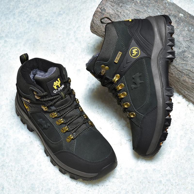 Men Winter Outdoor Sports Sneakers Leather GenuineLeather Classic Boots Genuine Man Fur Plush Snow Shoes Warm Ankle Hiking Footwear