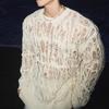 Men's Wabi-Sabi Hollow Knit Tassel Cardigan - Sexy See-through, Loose Long Sleeve Mesh Hoodie