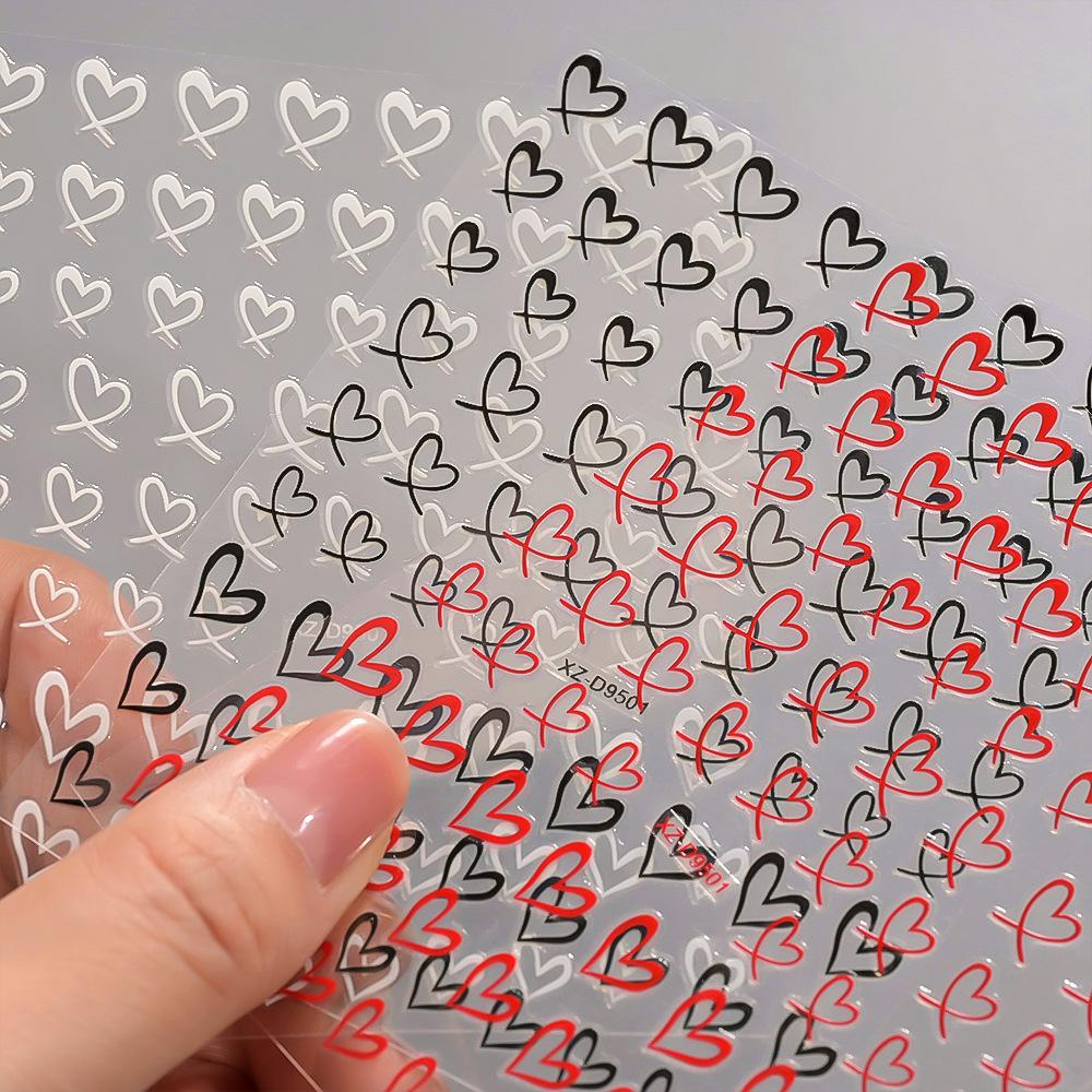 8pcs 3D Cute Heart Nail Art Stickers, Sweet Mini Heart Adhesive Nail Decals, Valentine's Day Design Nail Foils, Nail Slider Decorations