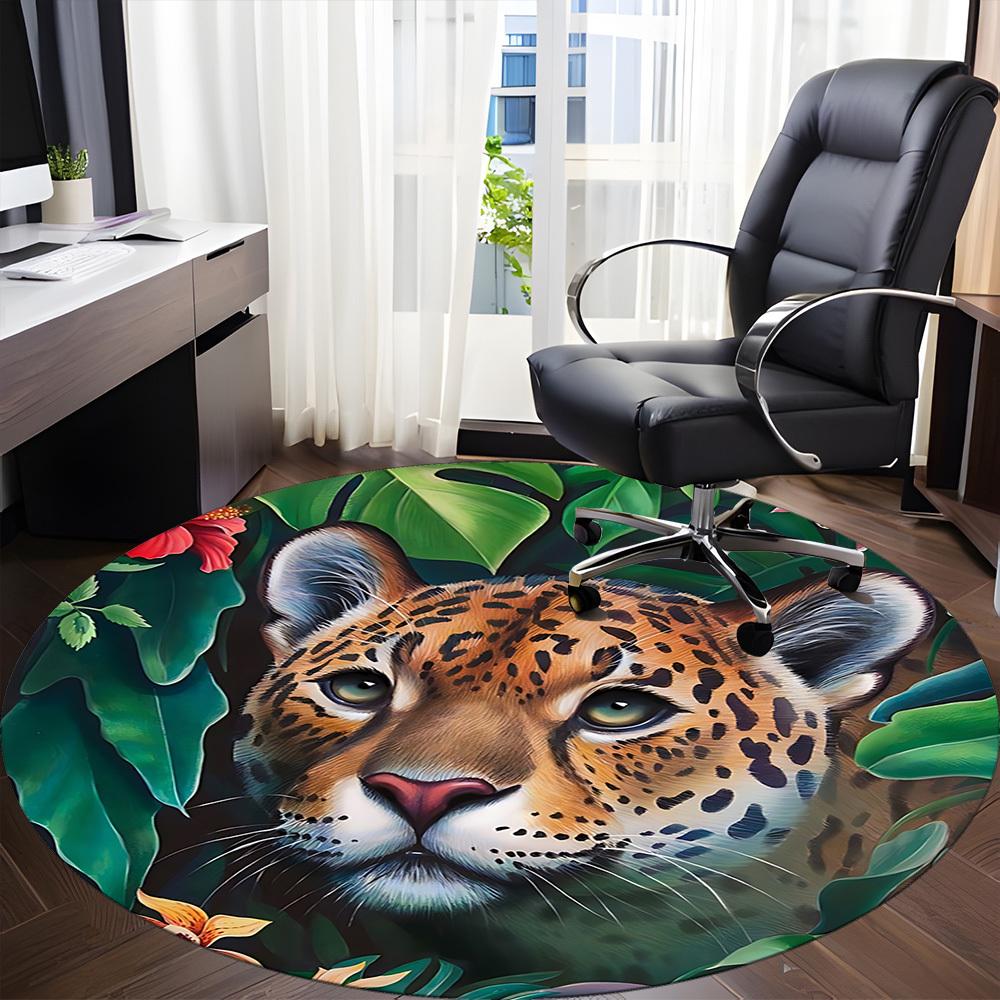 1pc Jaguar Print Carpet for Office Non Slip, Round Carpet, Soft & Comfortable, Carpet for Office, Lightweight Round Floor Mat