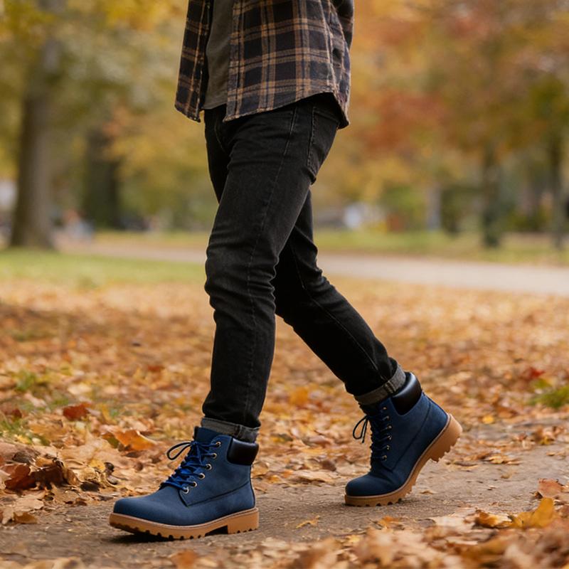Men's Classic British Style Ankle Boots Non-Slip Rubber Sole Casual Work Boots Brand Male Footwear Blue Black Plus Size 45