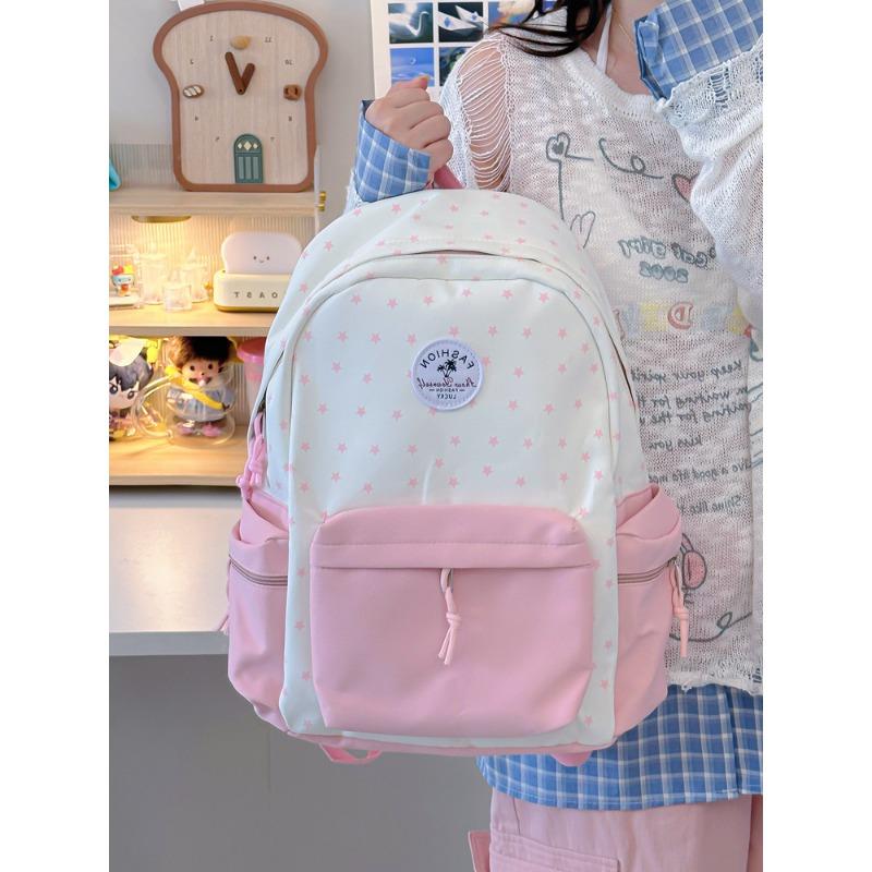 High value, fresh and sweet, contrasting colors, splicing stars, backpack, lightweight backpack for junior high school students