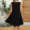 Women's Dress Solid Color Round Neck Hollow Pleated Sleeveless Pocket Dresses