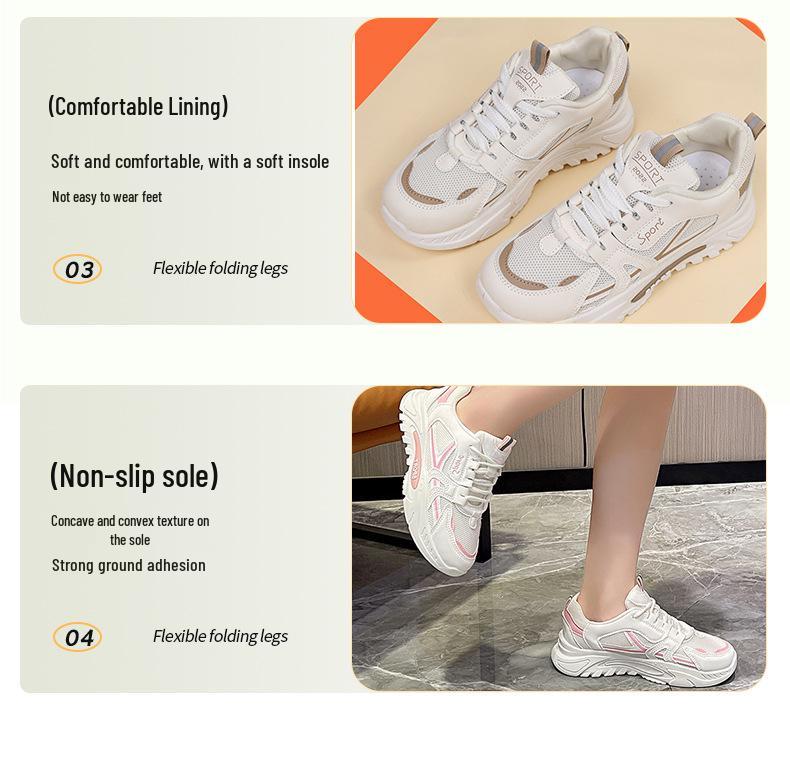 2025 Spring/Summer Lace-Up Mesh Dad Shoes: Ultra-Light, Thick-Soled, Soft Casual Sports Running Shoes for Students