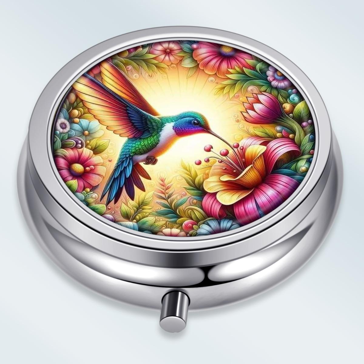 

Portable Pill Box with 3 Compartments, Mini Metal Medicine Organizer Case, Cute Printed Pill Container for Vitamins, Pills, Jewelry, Travel, Daily Use