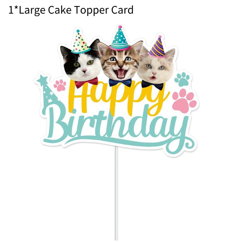 

Тема кошки День рождения Домашнее животное Вечеринка Принадлежности Набор для украшения Баннер Топпер для торта Открытка Big Cake Topper Card