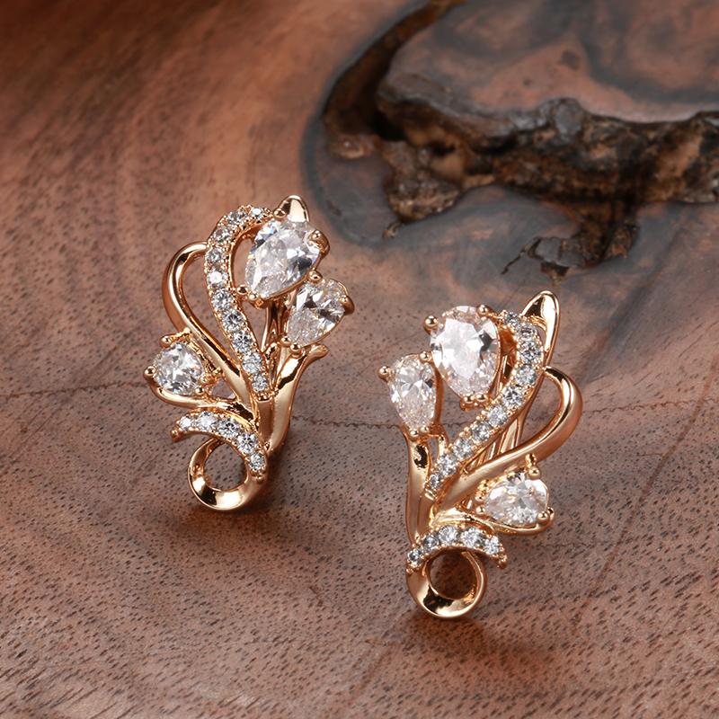 Luxury Designer  Rose Gold Color Dangle Earrings For Women Fashion Jewelry  Natural Zircon Flower Vintage Earrings