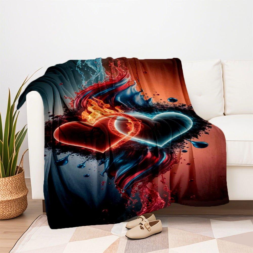 "Love In Flames: Heart-Shaped Watercolor Art Print"Blanket Flannel Throw Blanket for Sofa, Bed, Travel, Camping, Office