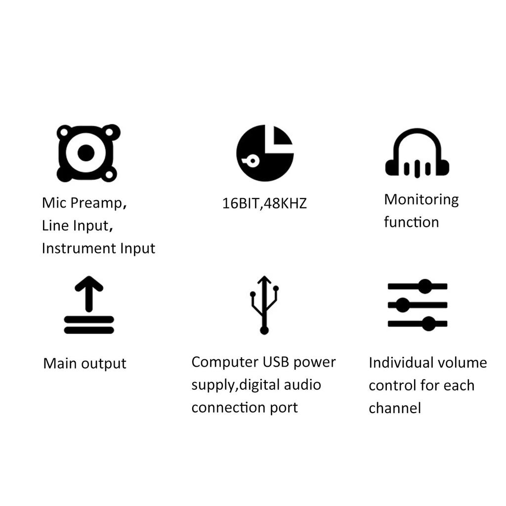Stable High Precision USB Portable 48V Compact Sound Mixing Mixing Board for Music Home Internet Karaoke 2-Channel Mixer, Performance, Console,