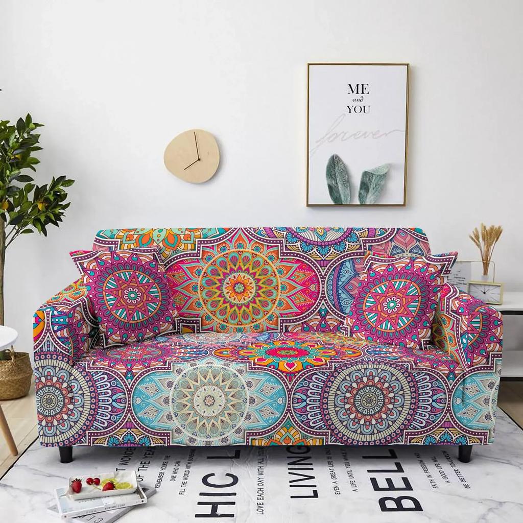 Elastic Sofa Cover for Living Room Stretch Mandala Printed Couch Cover Bohemian Non-Slip Sofa Slipcover Protector 1/2/3/4 Seater