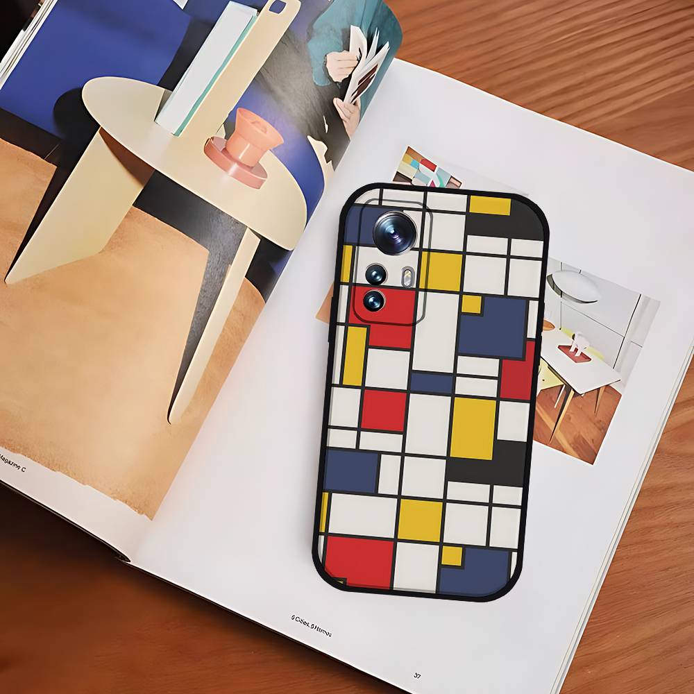 

P-Patron Abstracto Piet Black Shockproof Phone Case Snug Fit For Xiaomi 12,11,12S Ultra & Redmi Note 11,10T,9,9A,8Pro,8T,5G Xiaomi12Spro