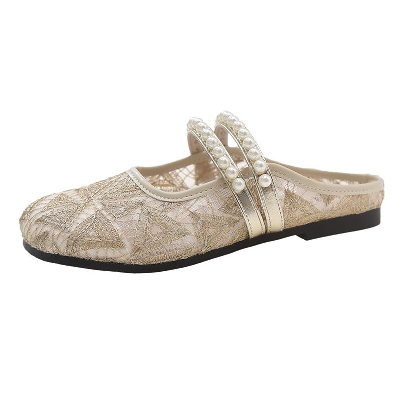 Mesh breathable bag head half slippers women's new summer wear fashion flat bottom French Mary Jane sandals tide