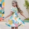 Girls Multicolor Printed Round Neck Flutter Sleeve A Line Flared Dress