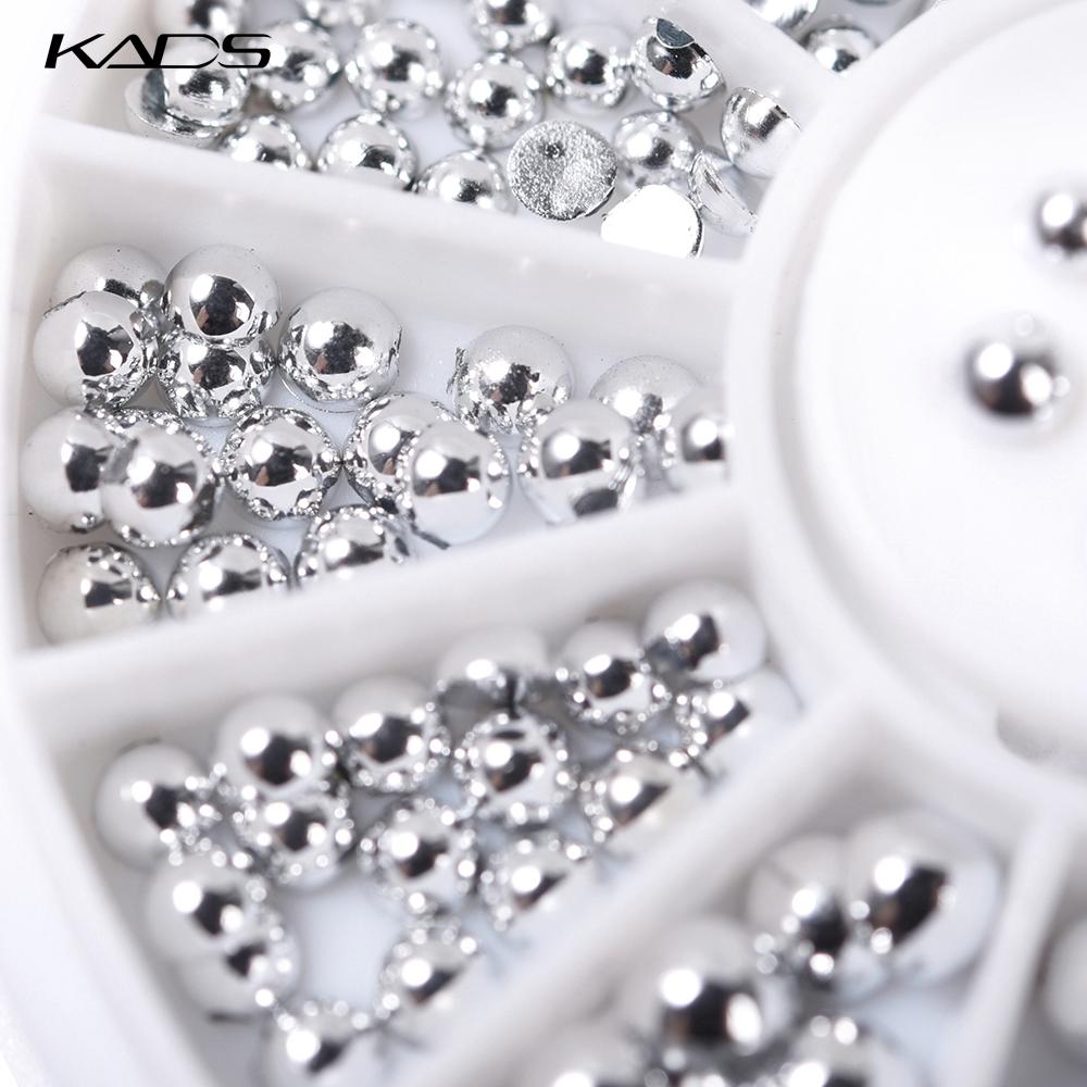 kads Nagel-Silberperlen-Dekoration, runde Dekorationen, flacher Boden, Halbkreis, Nail-Art-Strasssteine, Nagel-Strasssteine
