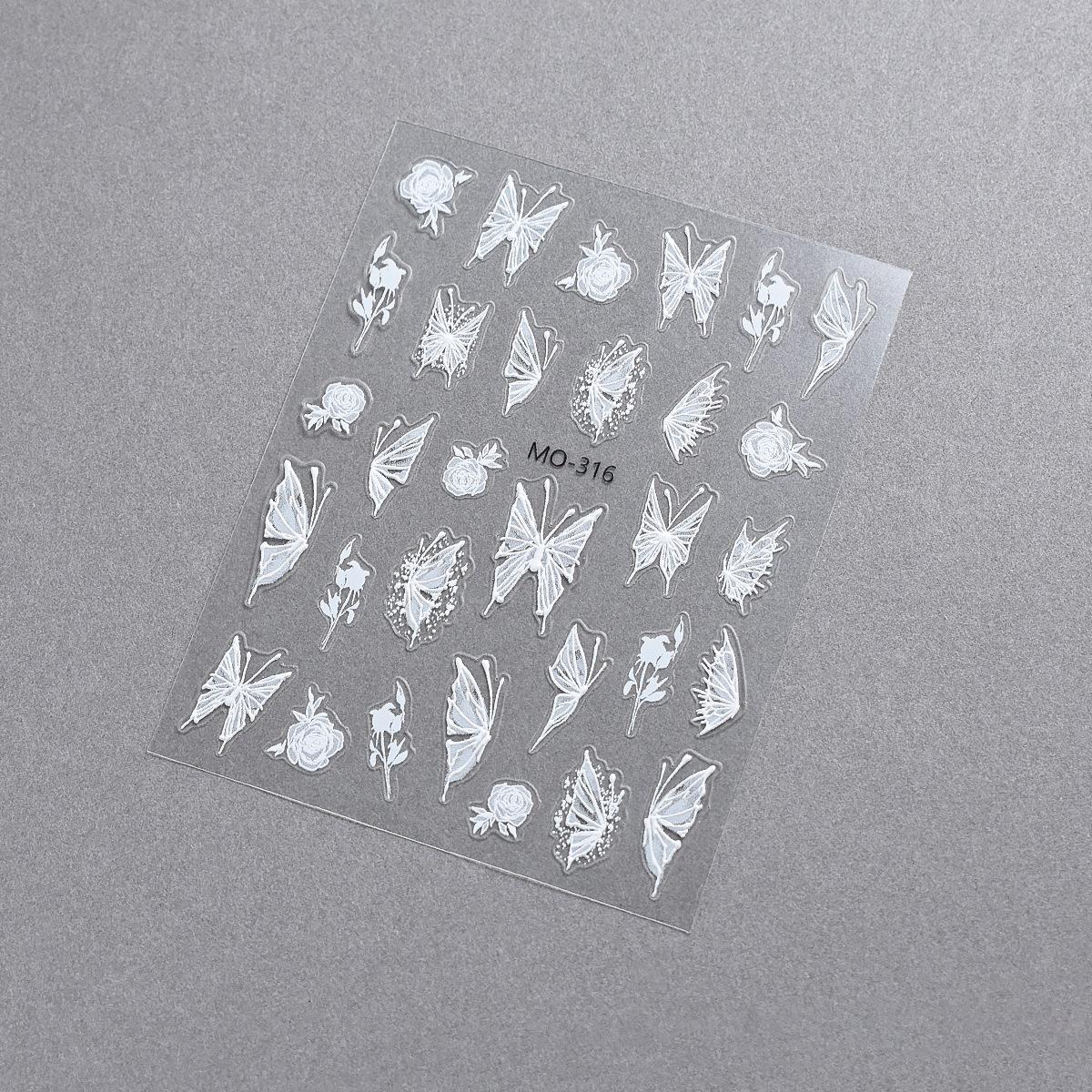 

3D Chinese Ink Wash Rose & Butterfly Nail Stickers – Embossed Hand-Painted Decals