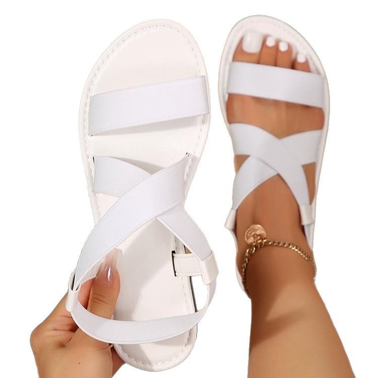 2025 Summer New Women's Shoes Large Size Fashion Wear Roman Women's Sandals Women's Flat Beach Sandals