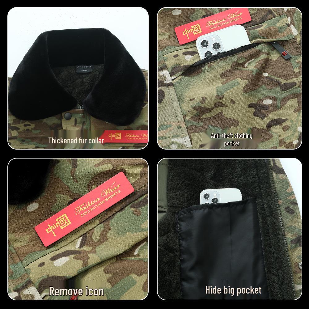 Kamuflážní bavlněná bunda střední délky, voděodolná, s květinovým vzorem, podšitá sametem - Odolná proti chladu a trvanlivá pro chladírny nebo stavbu.