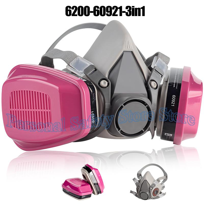 Maschera Respiratoria 6200 per Respiratore Facciale Semimaschera Chimica con Filtro 60923 per Vapori Organici Polvere di Resina Epossidica Pittura