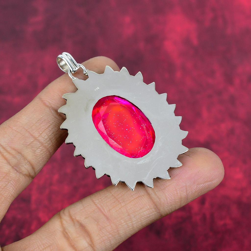 Różowy australijski opal 925 solidny srebrny wisiorek, ręcznie robiona biżuteria z kamieni szlachetnych, prezenty dla żony nowy wisiorek